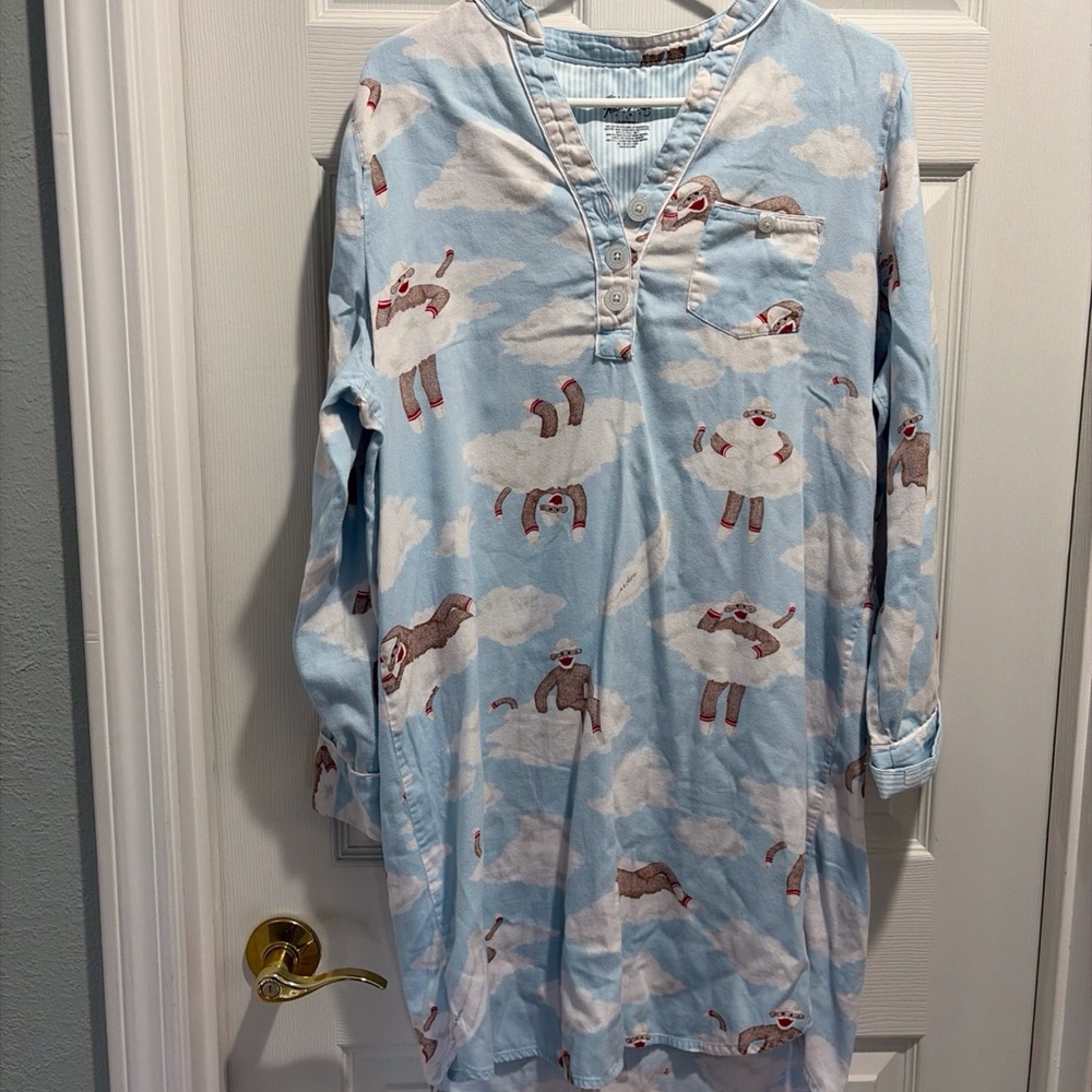 Nick & Nora Light Sock Monkey in Clouds  Nightgown L